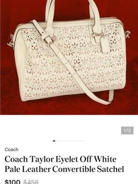 Coach Taylor Eyelet Off White Pale Leather Convertible Satchel